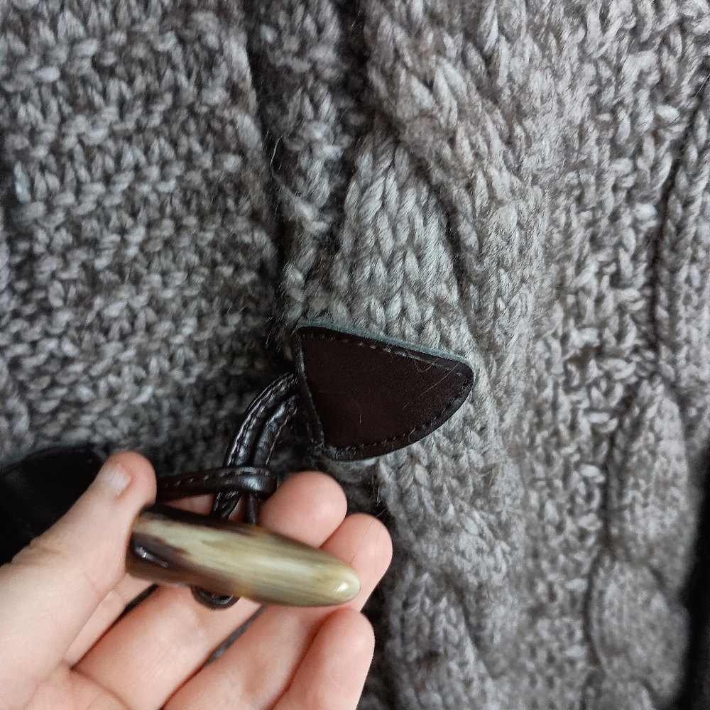 Paola Mandredi Wool Alpaca L Coatigan Long Winter Brown Cable Knit Sweater‎ - Picture 5 of 10